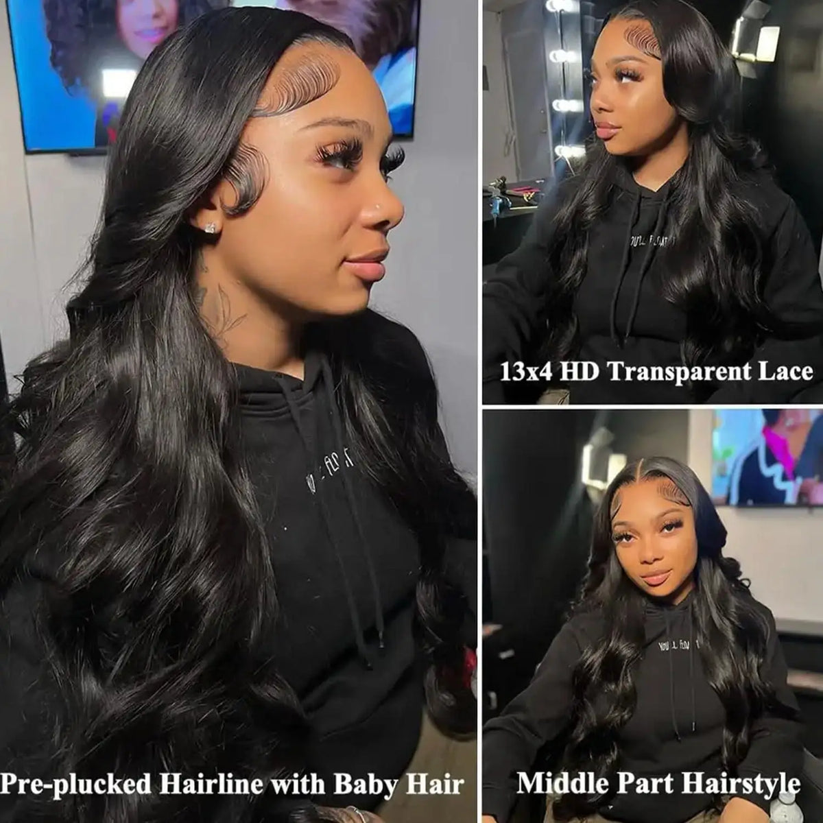 Natural Black Body Wave Human Hair Lace Front Wig