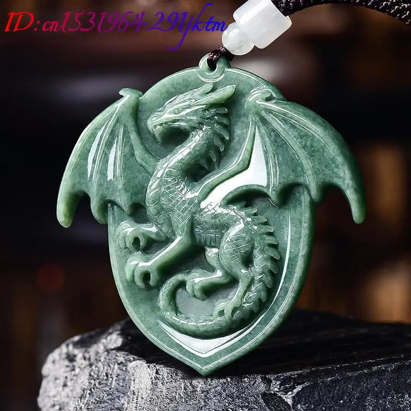Carved Jadeite Dragon Pendant Necklace