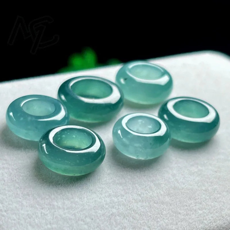 Natural Emerald Blue Water Lucky Bead Ring Pendant Myanmar Jadeite Necklace Jewelry Charm Designer Luxury Vintage Certificate
