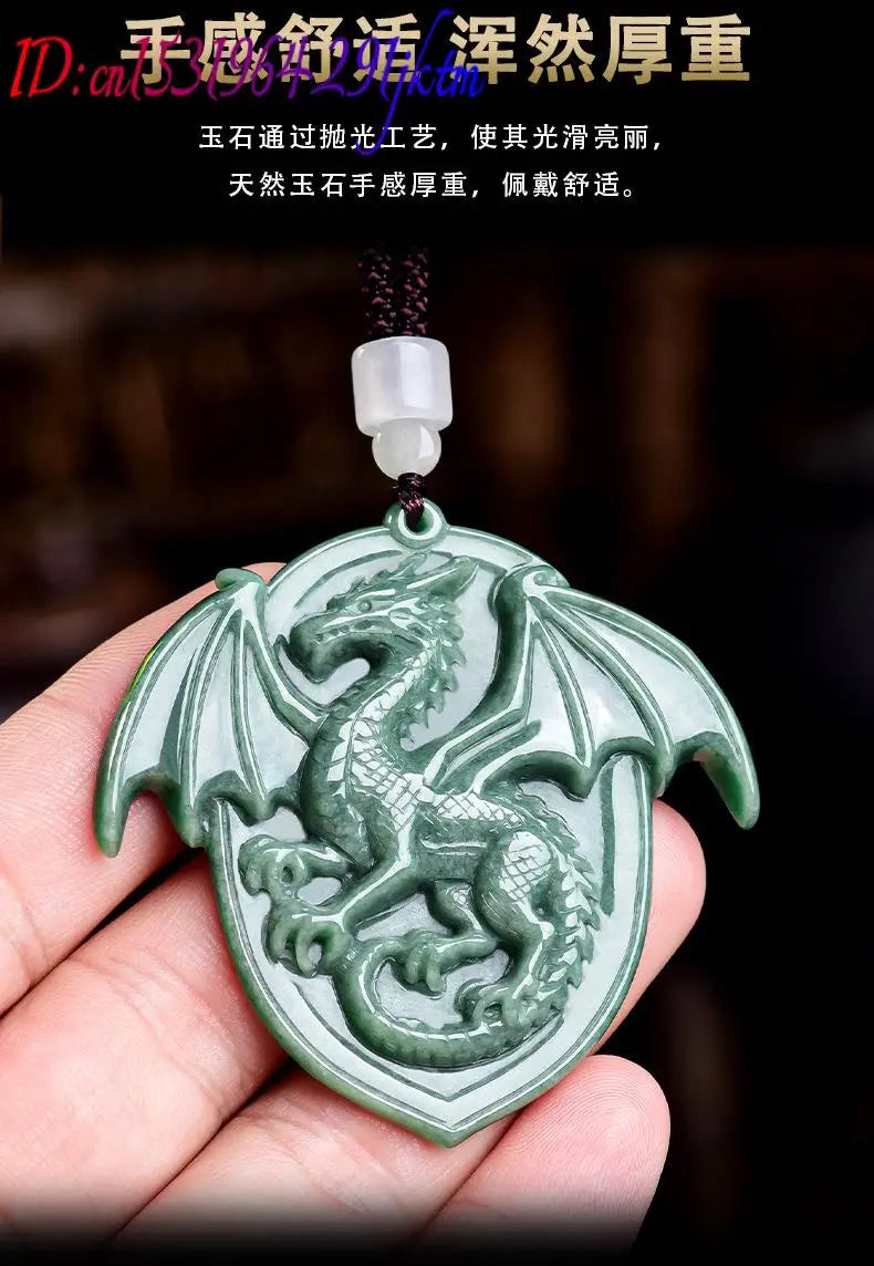 Carved Jadeite Dragon Pendant Necklace