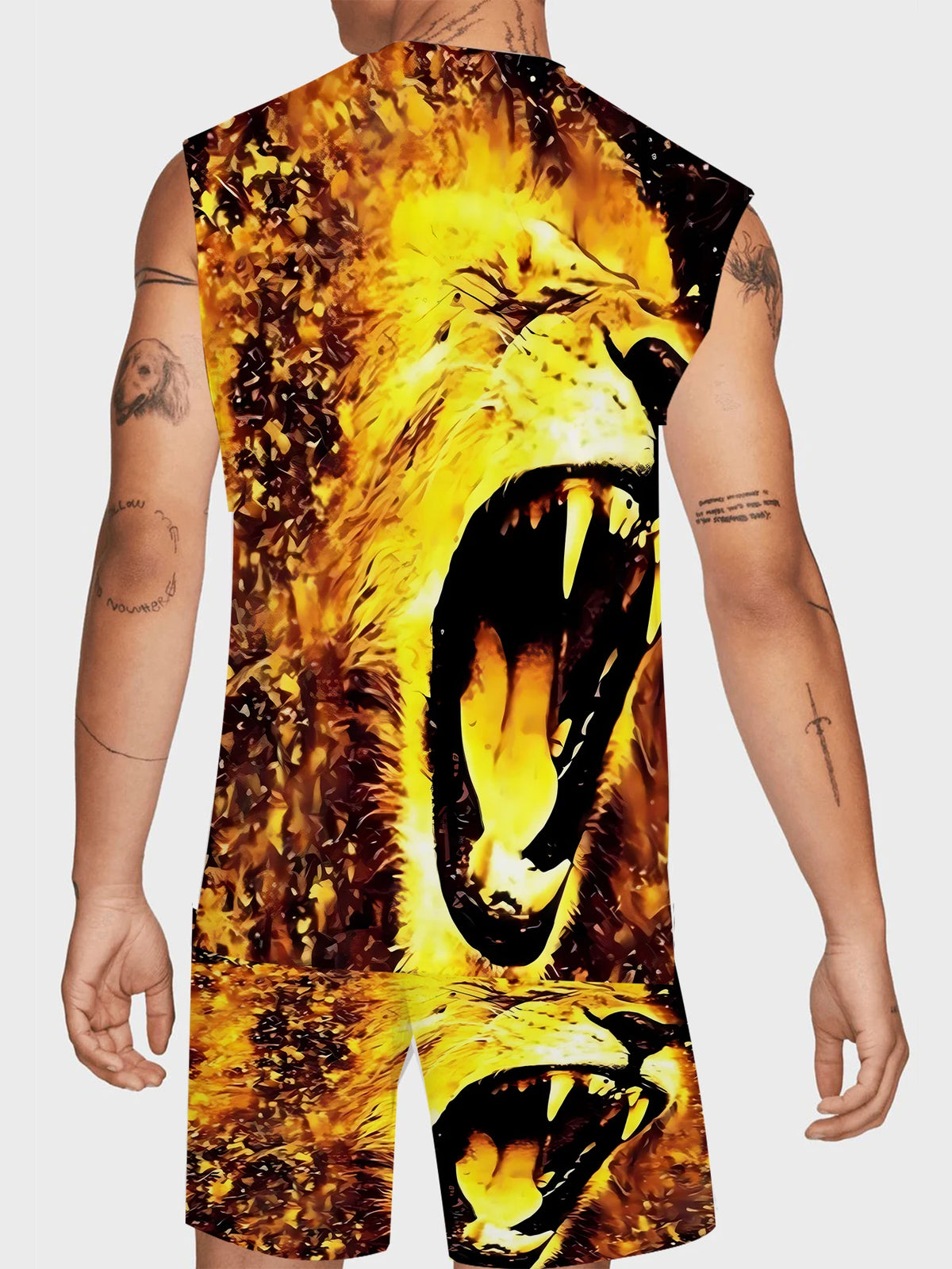 Men's V-Neck Tank Top and Shorts Set Lightweight Polyester Homewear Vacation Outfit Standard Fit