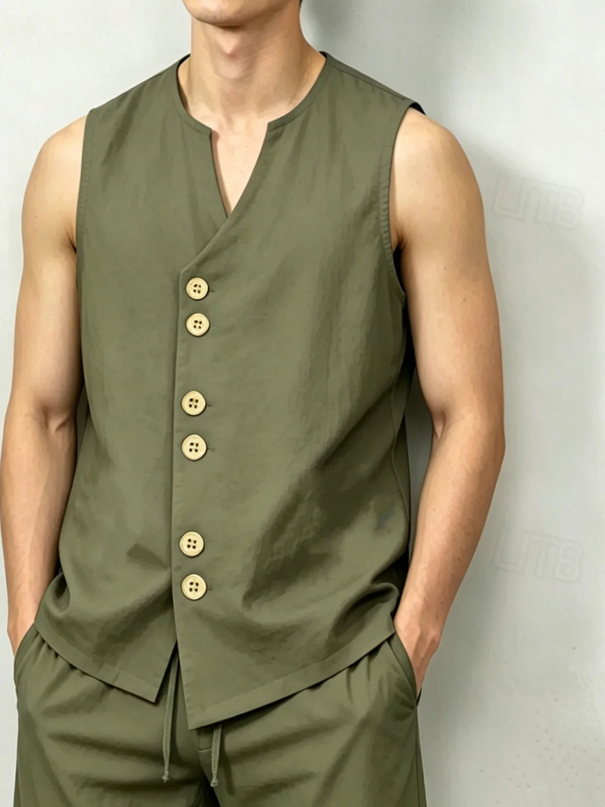 Men's Linen-Look Sleeveless Shirt & Shorts Set