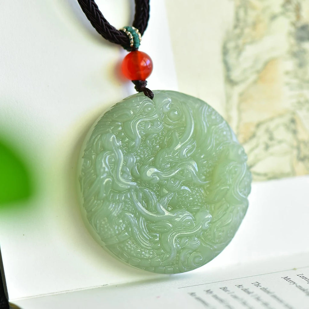 Genuine China Nephrite Stone Certified Jade Dragon Pendant Necklace Women Fine Jewelry Natural Hetian Jade Lucky Charms Amulets