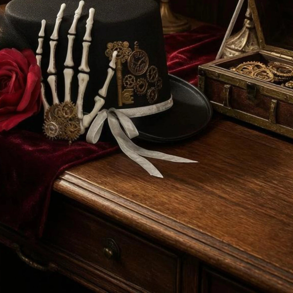 Gothic Steampunk Hat Gear Accents Gothic Top Hat Headwear Tulle Trim