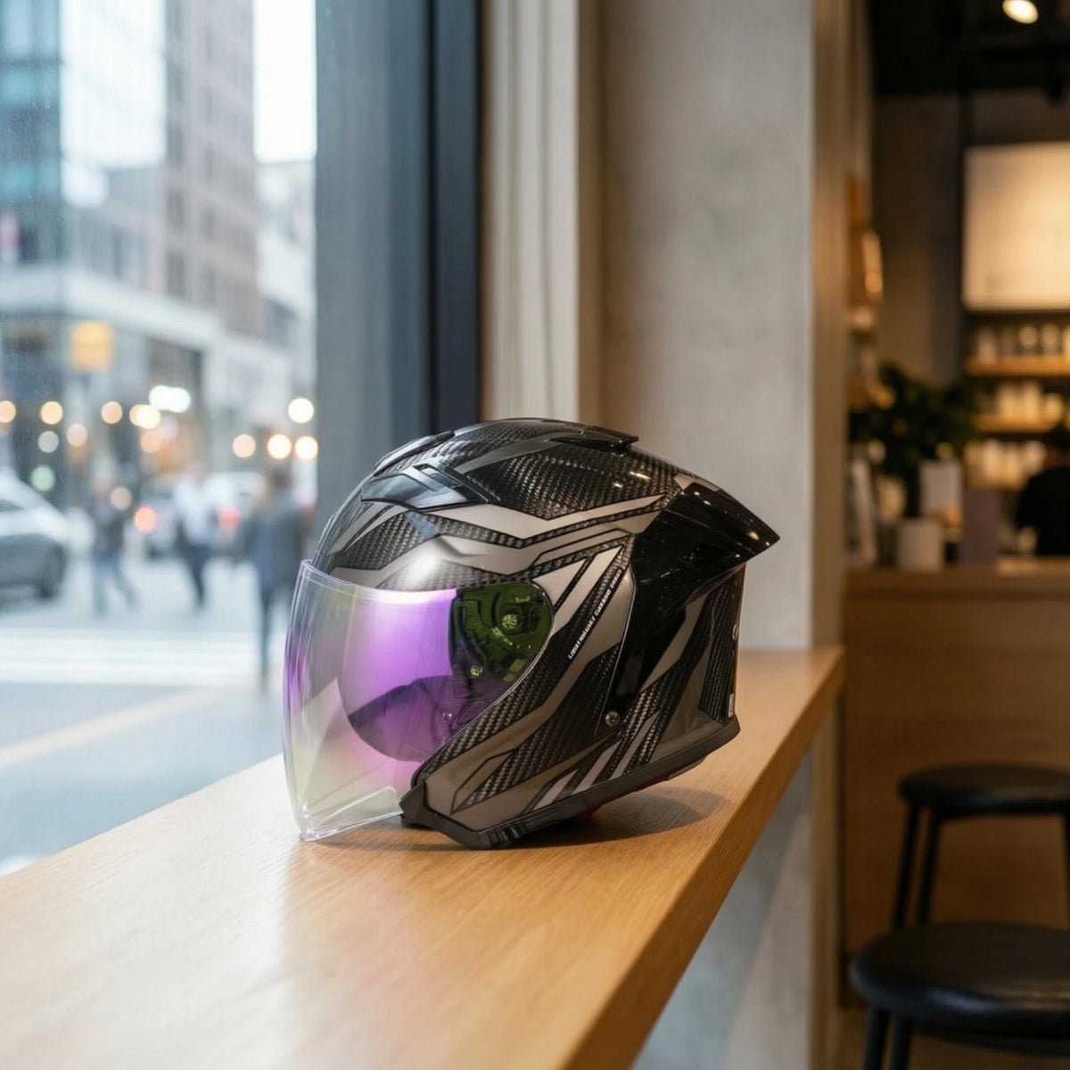 Helmet with Dual Visor Aerodynamic Carbon Fiber Helmet Ventilated Blocking for Motorcyclists, Motorcycle Riding