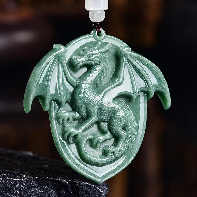 Carved Jadeite Dragon Pendant Necklace