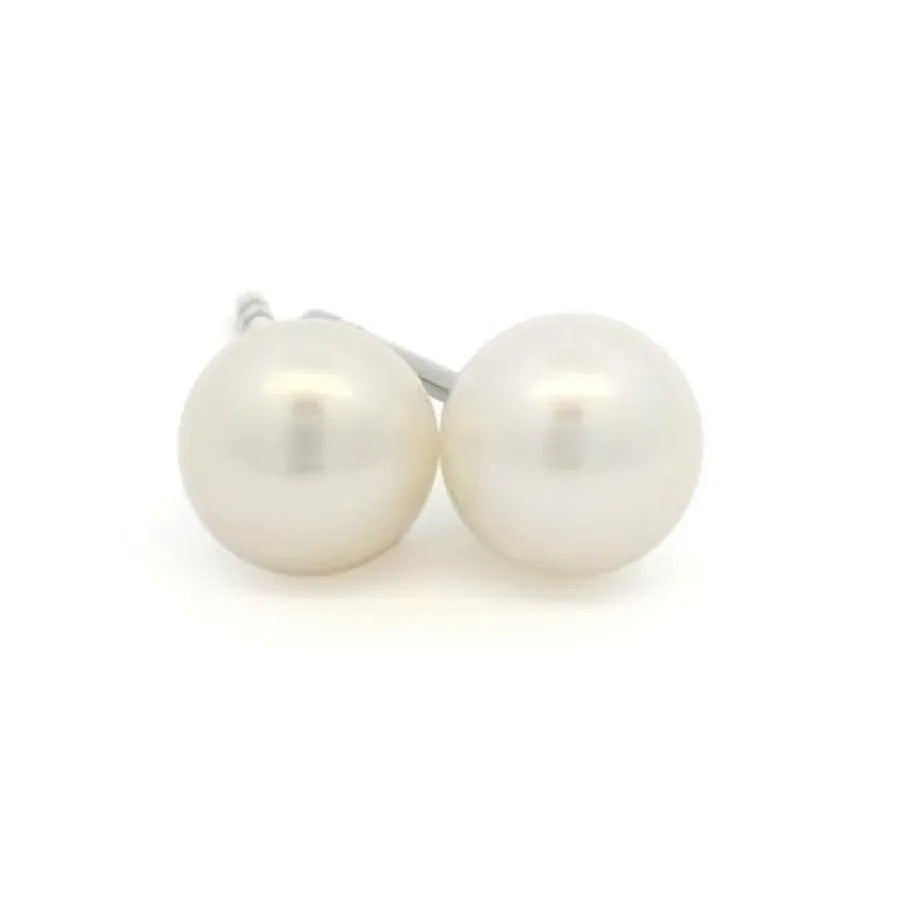 Quality Assurance F136 Pure Ttitanium Hypoallergenic White Freshwater Cultured Pearl Stud Earrings for Women