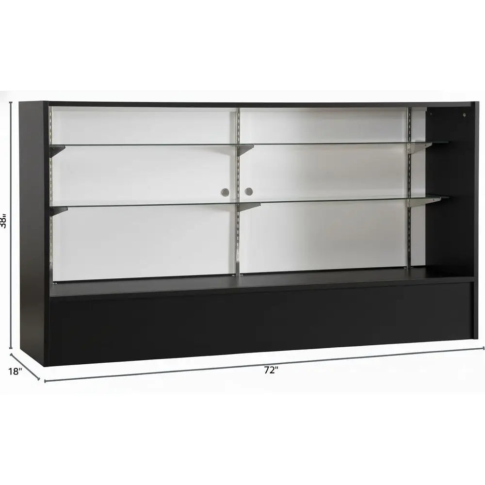 Full Vision Display Cabinet 72 Glass Showcase with LED Light, Adjustable Shelves, Locking Sliding Doors Retail Display Counter