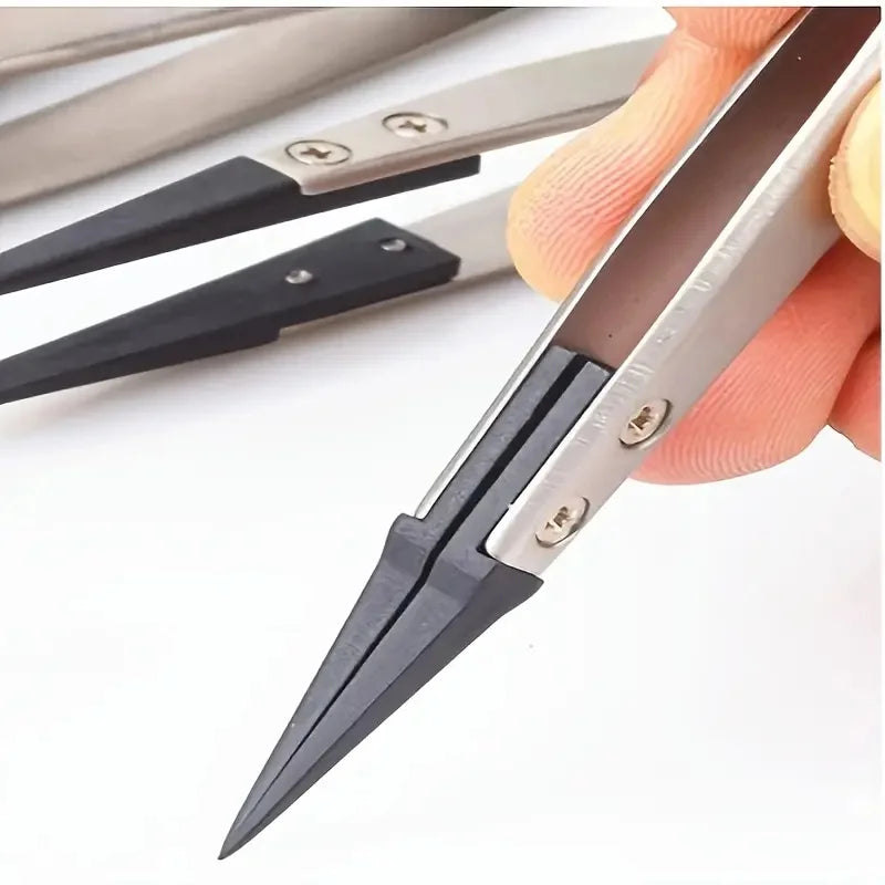 ESD-Safe Precision Tweezers, Anti-Static Tips with Heavy-Duty Metal for Electronics & Jewelry Repair.