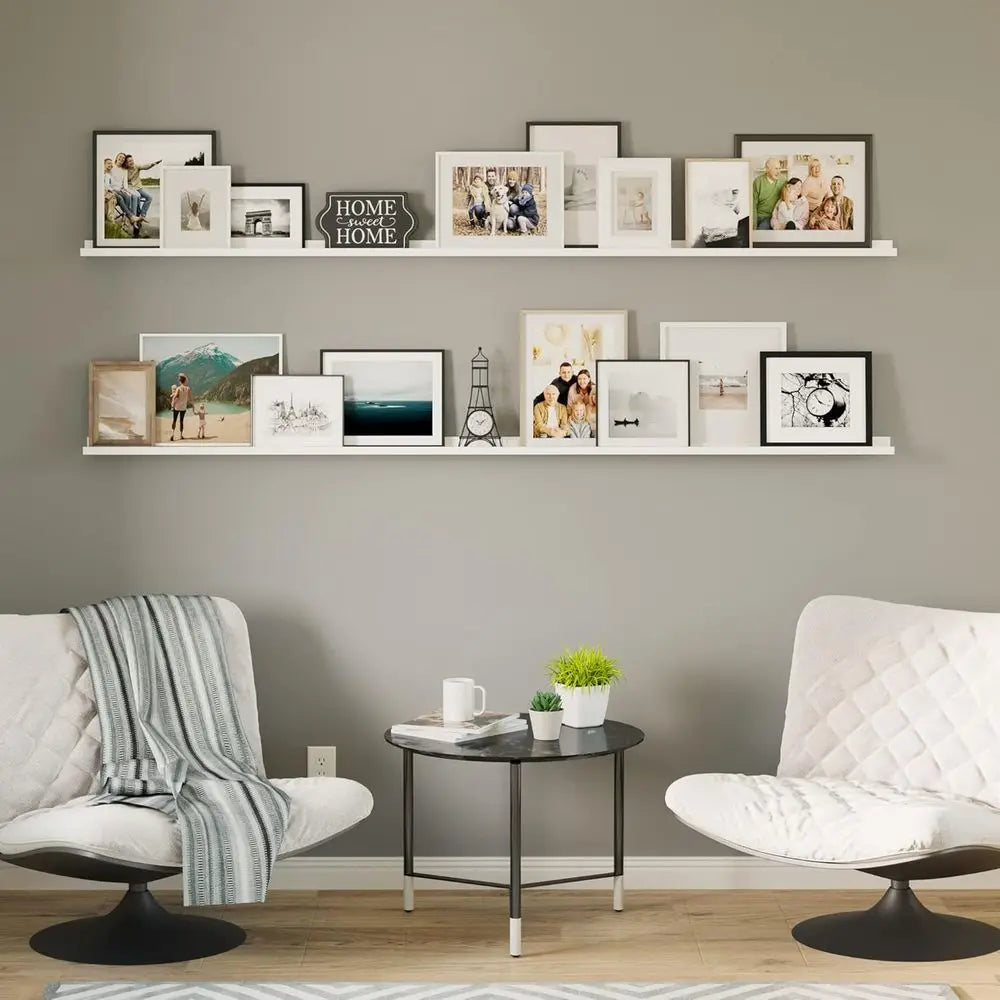 White 84" Picture Ledge Shel or Living Room Decor, loating Shelves or Bedroom, Hallway Wall, Long Shel, Set of 2