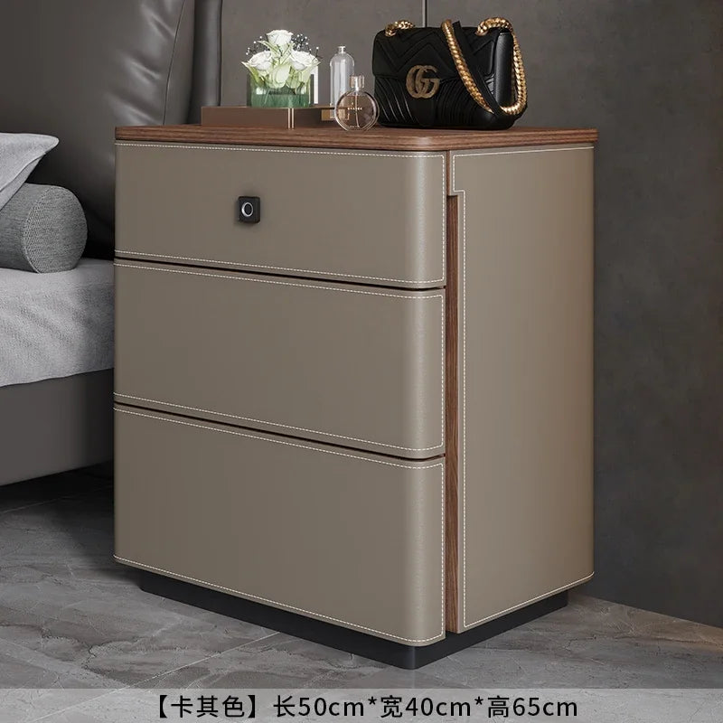 X5-14 saddle leather bedside table safe integrated household bedroom chest jewelry with fingerprint lock storage cabinet