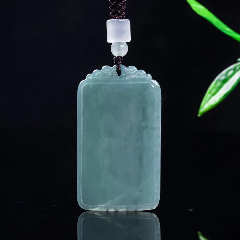 Natural Jade Blue Water Peace Nothing Happens Plaque Pendant Necklace Charm Jadeite Jewelry Fashion Amulet Gifts Certificate