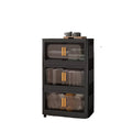 Plastic folding storage cabinet, 4-layer foldable storage box with magnetic doors and wheels, bedroom foldable closet, black -4 layers（