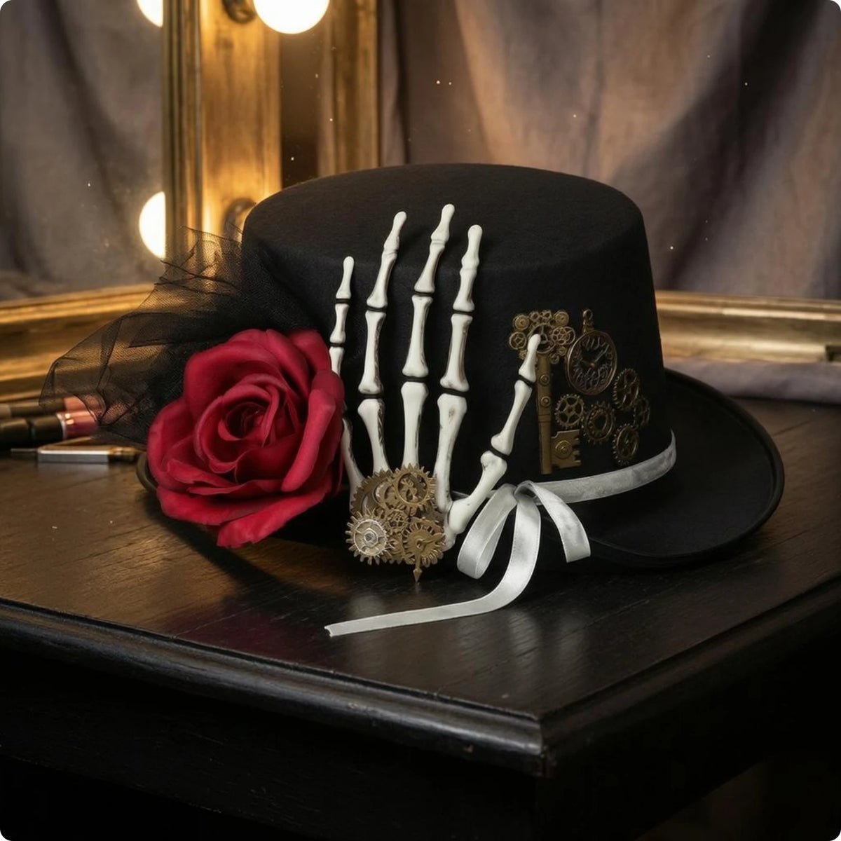 Gothic Steampunk Hat Gear Accents Gothic Top Hat Headwear Tulle Trim