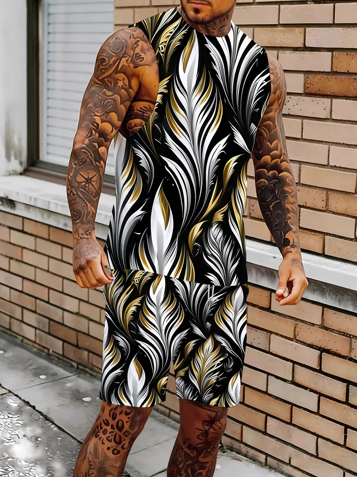 Men's Solid Color Tank Top and Shorts Set Comfortable Polyester Lounge Set Casual Streetwear True to Size