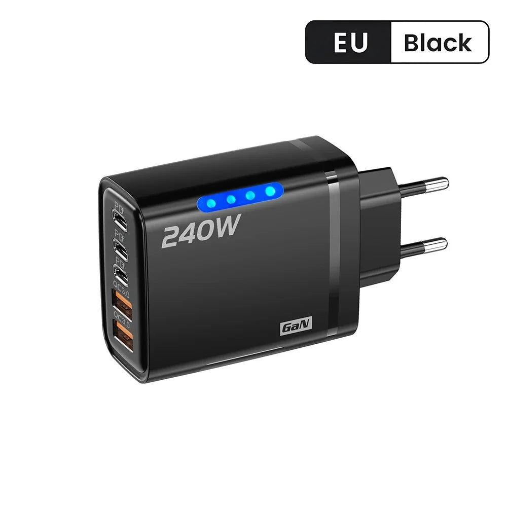 240W GaN 5-Port Fast Charger (3 USB-C + 2 USB-A)