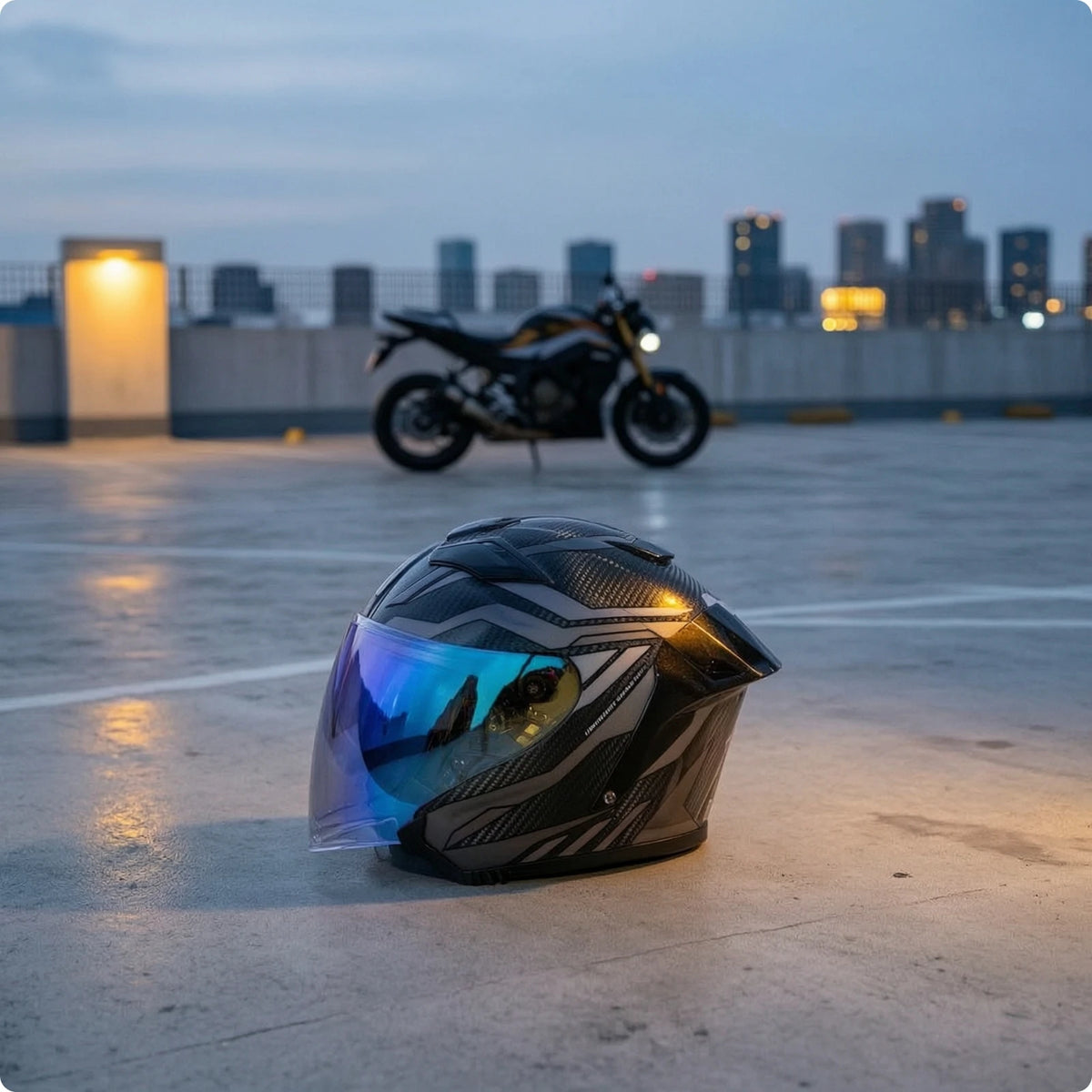Helmet with Dual Visor Aerodynamic Carbon Fiber Helmet Ventilated Blocking for Motorcyclists, Motorcycle Riding