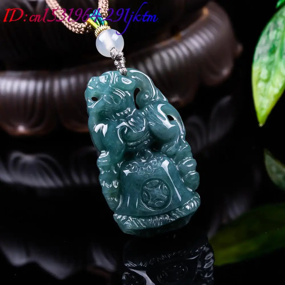 Burmese Jadeite Pixiu Pendant Designer Gemstone Talismans Real Jade Accessories Necklace Fashion Vintage Gifts for Women