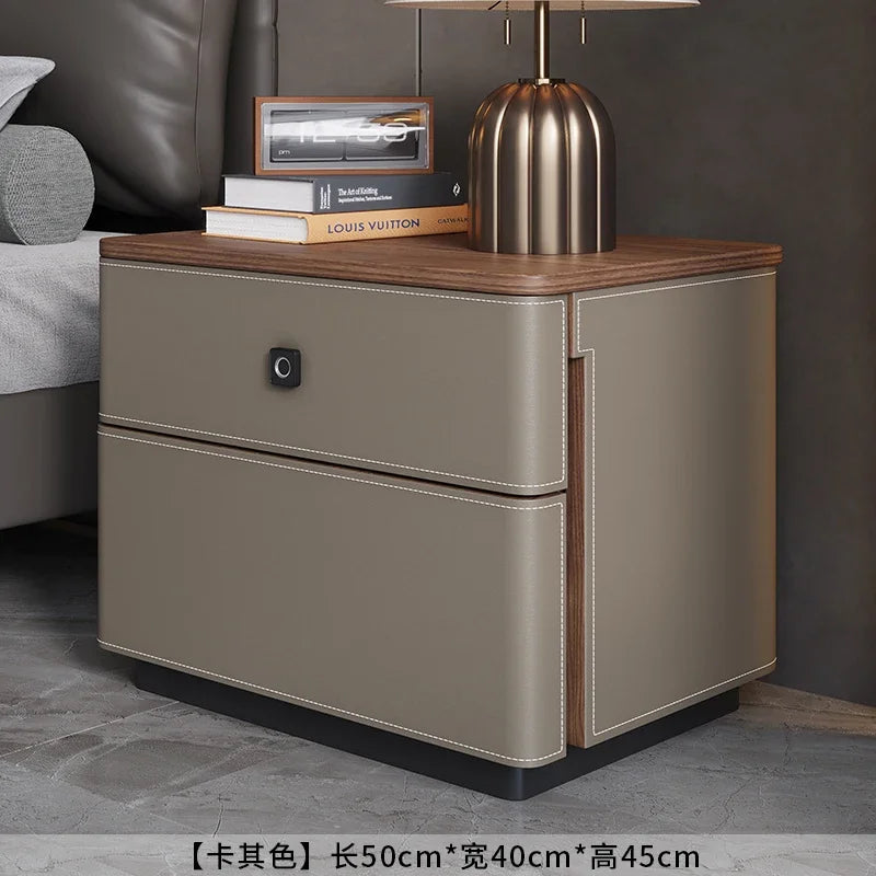 X5-14 saddle leather bedside table safe integrated household bedroom chest jewelry with fingerprint lock storage cabinet