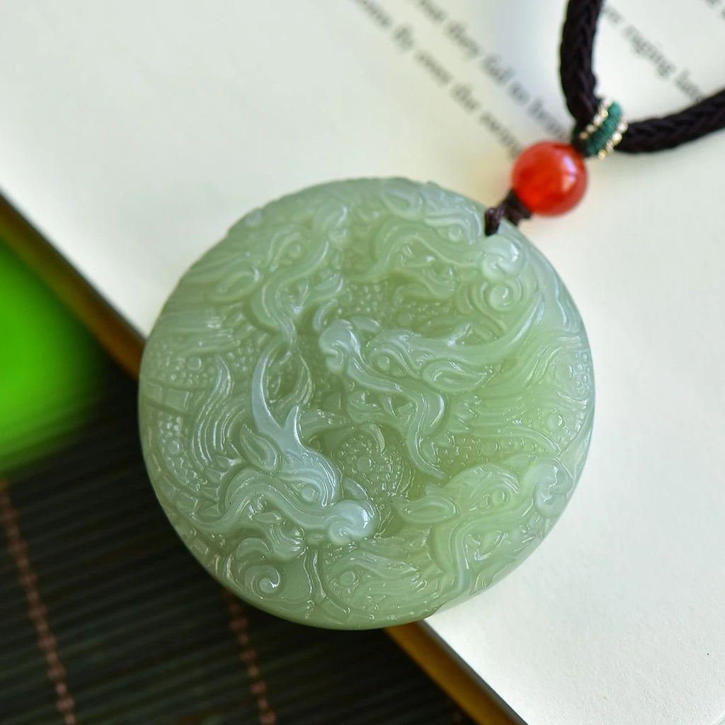 Genuine China Nephrite Stone Certified Jade Dragon Pendant Necklace Women Fine Jewelry Natural Hetian Jade Lucky Charms Amulets