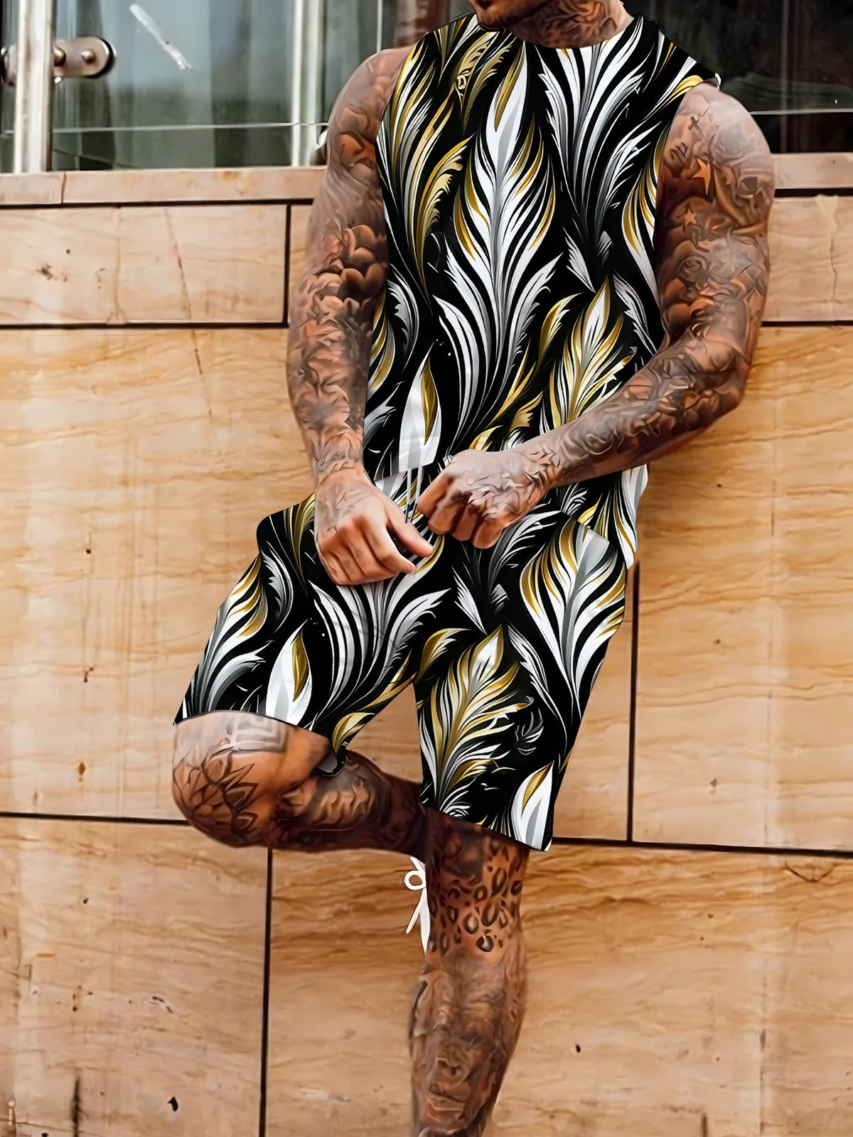 Men's Solid Color Tank Top and Shorts Set Comfortable Polyester Lounge Set Casual Streetwear True to Size