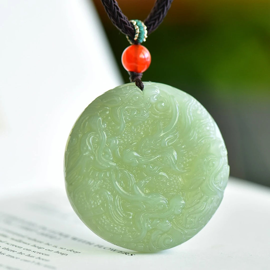 Genuine China Nephrite Stone Certified Jade Dragon Pendant Necklace Women Fine Jewelry Natural Hetian Jade Lucky Charms Amulets