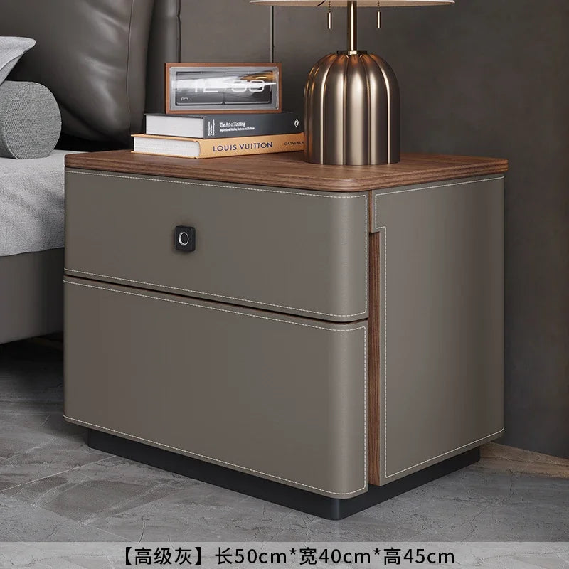 X5-14 saddle leather bedside table safe integrated household bedroom chest jewelry with fingerprint lock storage cabinet