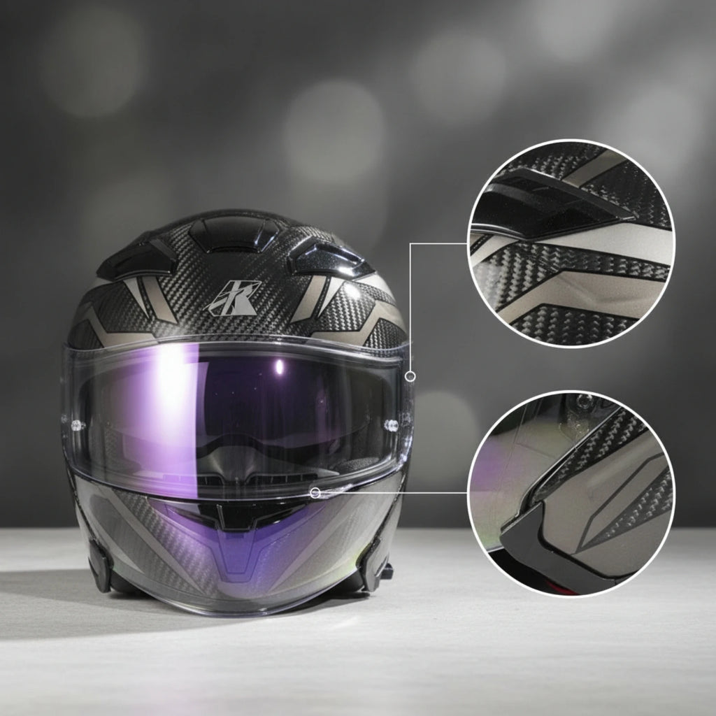 Helmet with Dual Visor Aerodynamic Carbon Fiber Helmet Ventilated Blocking for Motorcyclists, Motorcycle Riding
