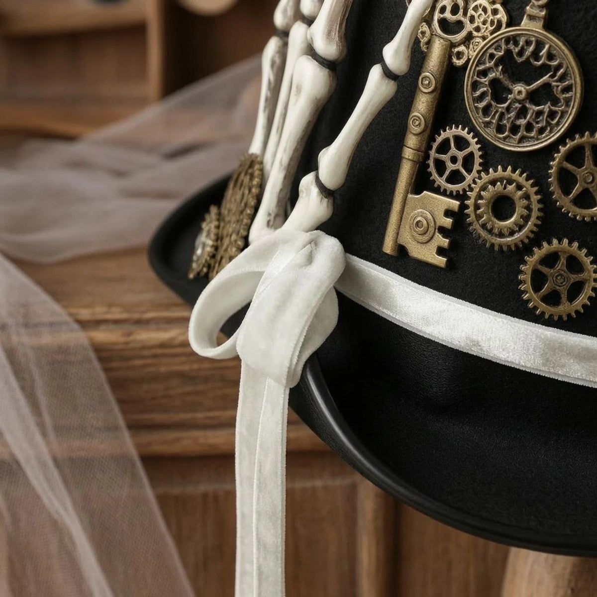 Gothic Steampunk Hat Gear Accents Gothic Top Hat Headwear Tulle Trim