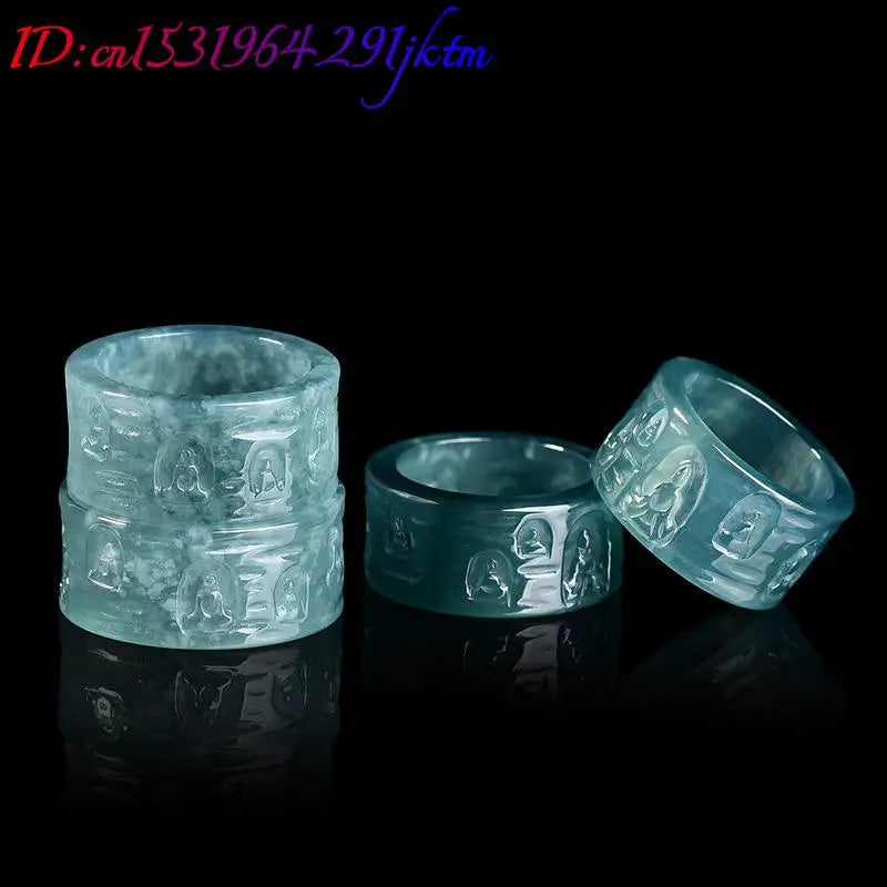 Natural Burmese Jadeite Buddha Ring Luxury Gemstone Designer Jewelry Fashion Charm Amulet Carved Real Jade Gifts for Women