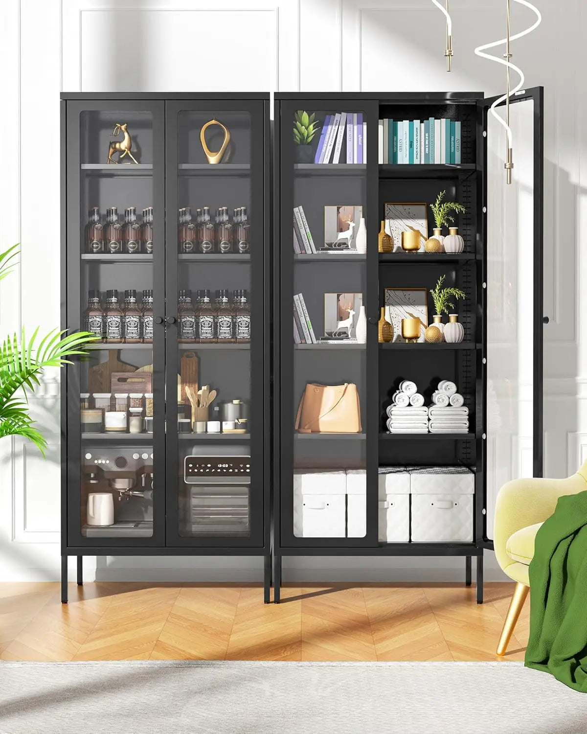 Display Cabinet with Glass Doors,67” Metal Display Curio Cabinet with Glass Doors and 4 Adjustable Shelves for, Customized