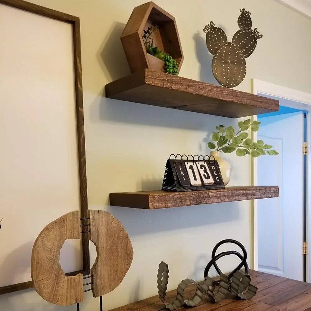 Inch Wooden loating Shelves or Wall - 30x6x2 in - Made o Natural Wood - Heavy Duty Rustic Wall Shelves - Perect or