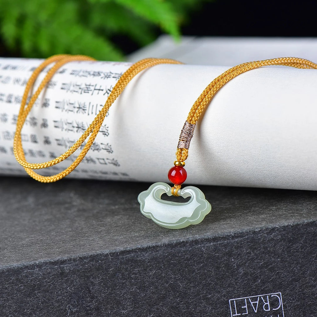 25mm China Nephrite Stone Certified Jade Cloud Lock Pendant Necklace Women Fine Jewelry Natural Hetian Jade Lucky Charm Amulet