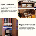 Elegant Vinyl Record Storage Cabinet, Holds Over 1500 Records, with Sliding Doors, Charging Station, LED Lighting, Brown