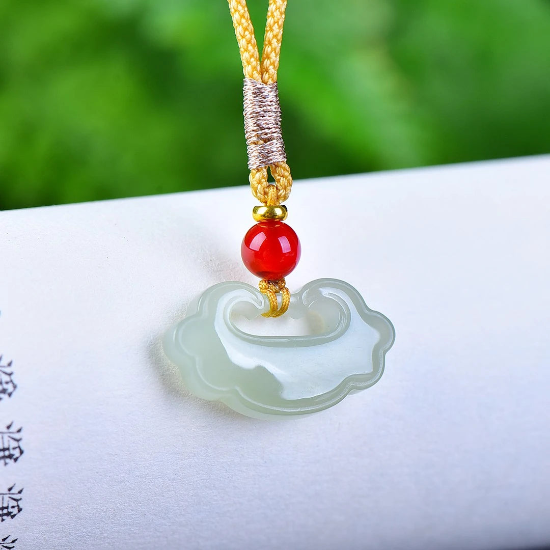 25mm China Nephrite Stone Certified Jade Cloud Lock Pendant Necklace Women Fine Jewelry Natural Hetian Jade Lucky Charm Amulet