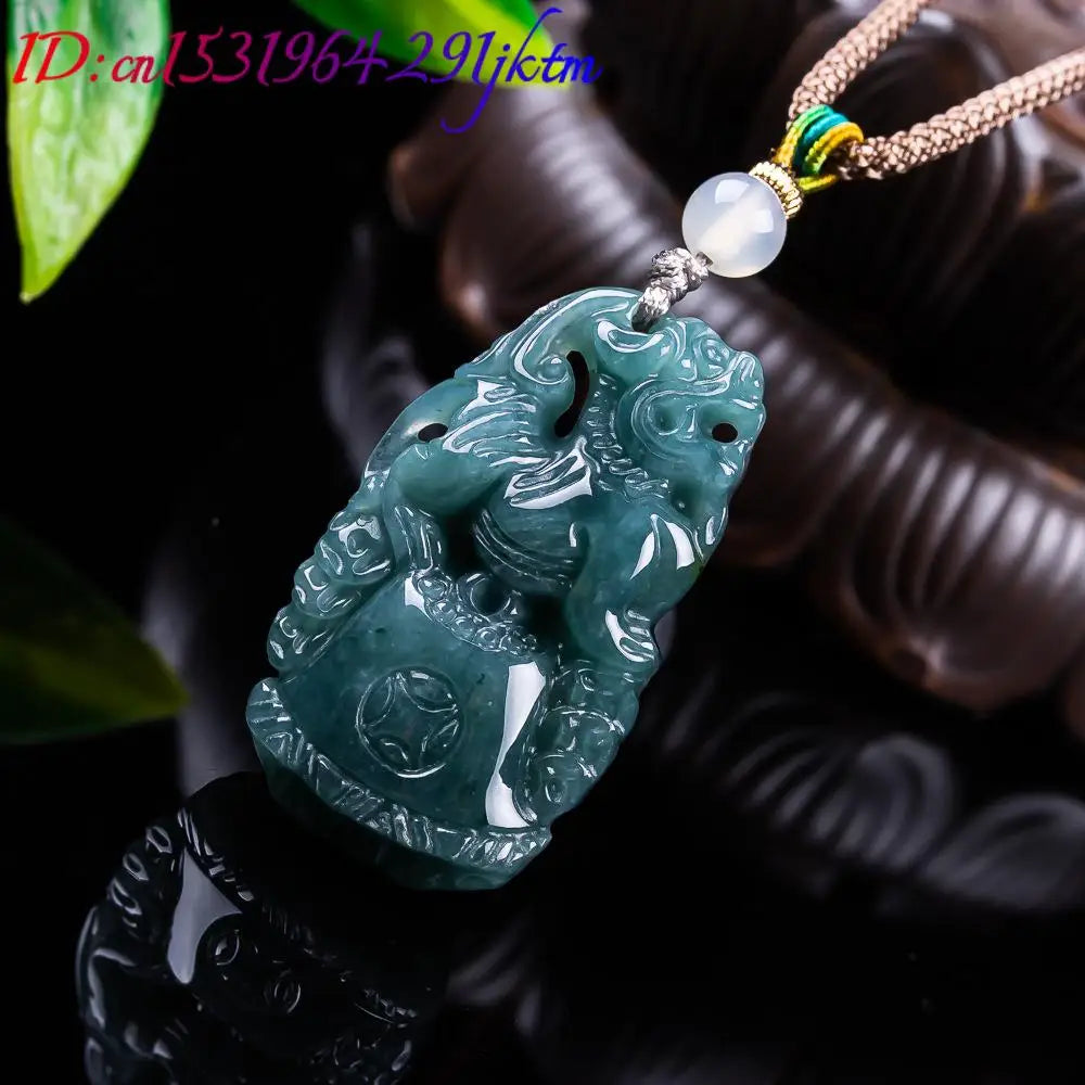 Burmese Jadeite Pixiu Pendant Designer Gemstone Talismans Real Jade Accessories Necklace Fashion Vintage Gifts for Women