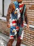 Men's Hawaiian Print Tank Top and Shorts Set Vibrant Polyester Summer Beach Suit Standard Size