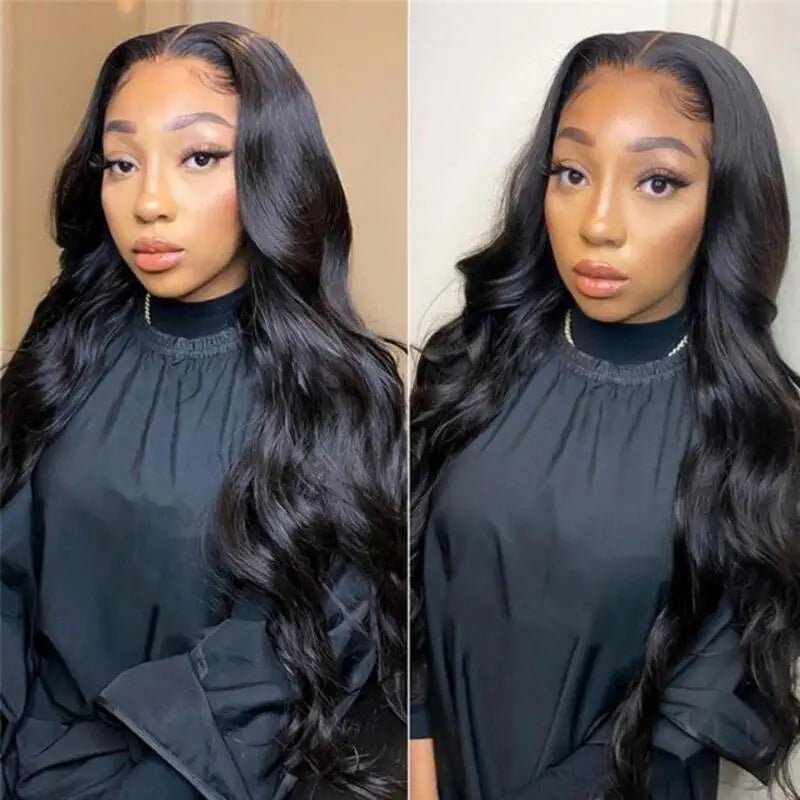 Natural Black Body Wave Human Hair Lace Front Wig