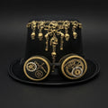 Gothic Steampunk Hat Gold-Toned Steampunk Top Hat Headwear Tall Crown