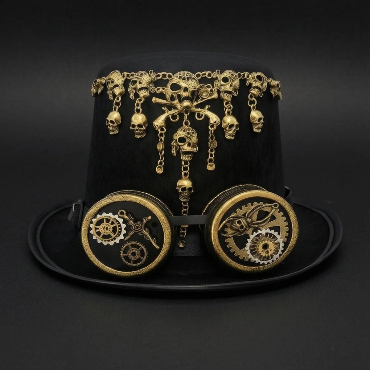 Gothic Steampunk Hat Gold-Toned Steampunk Top Hat Headwear Tall Crown