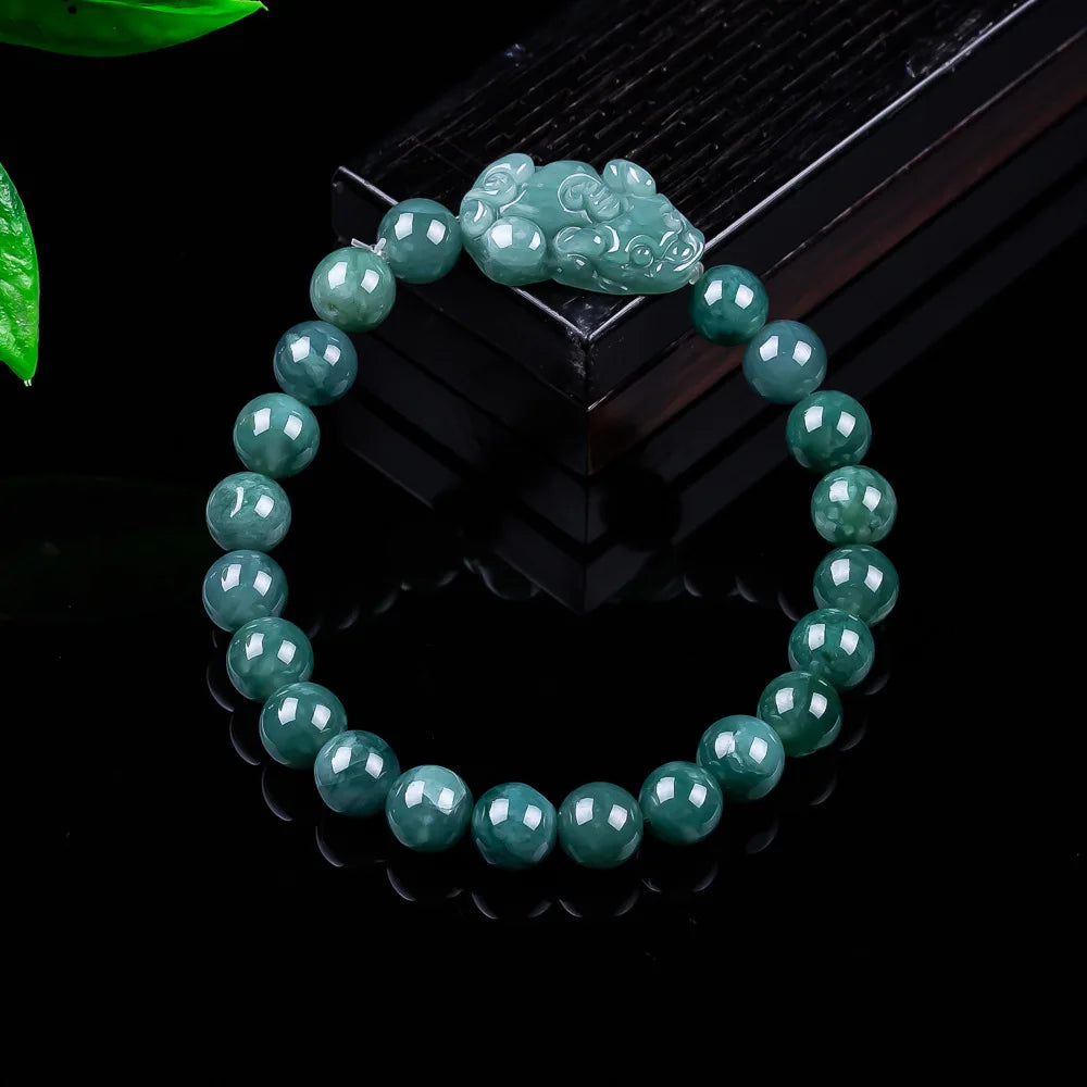 Natural Burmese Jadeite Pixiu Bracelet Vintage Talismans Charm Gifts for Women Jewelry Bangle Real Jade Accessories