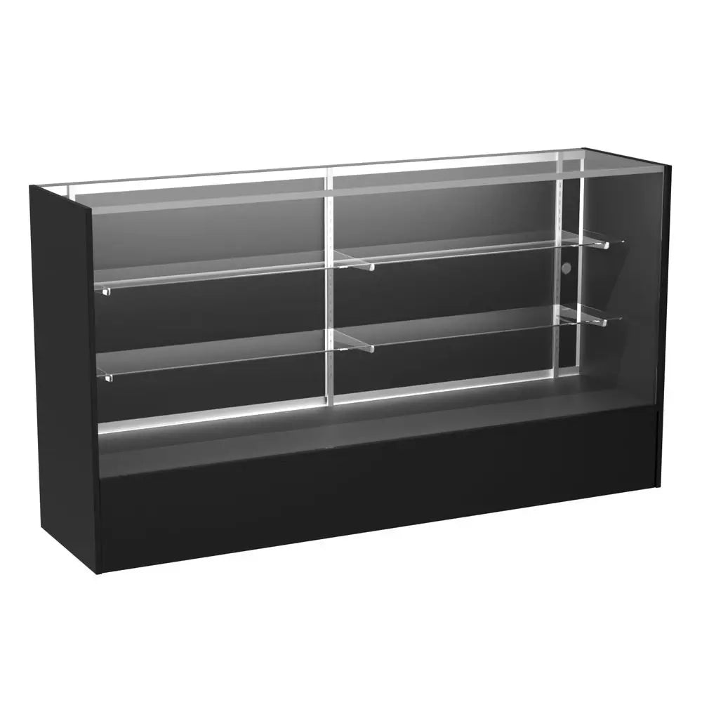 Full Vision Display Cabinet 72 Glass Showcase with LED Light, Adjustable Shelves, Locking Sliding Doors Retail Display Counter