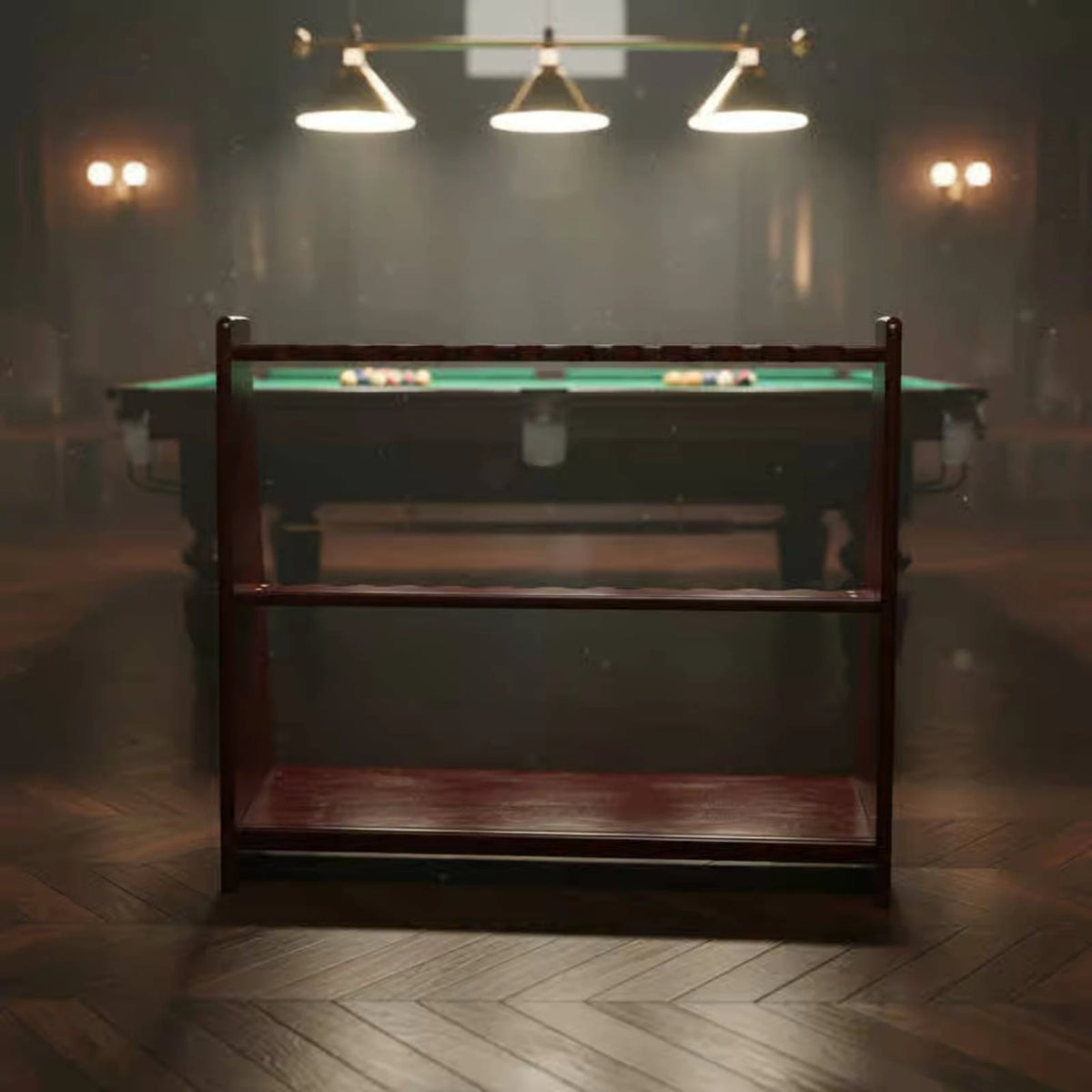 Floor-Standing Cue Rack Freestanding Wood Cue Rack Pool Stick Holder Rounded Corners Game Room Storage Trapezoid Profile