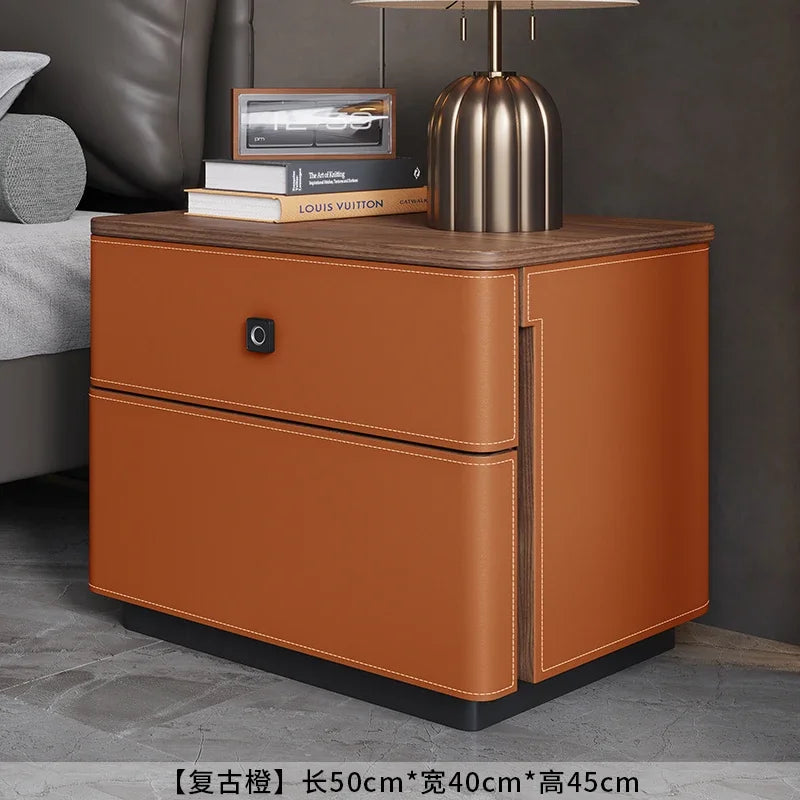 X5-14 saddle leather bedside table safe integrated household bedroom chest jewelry with fingerprint lock storage cabinet