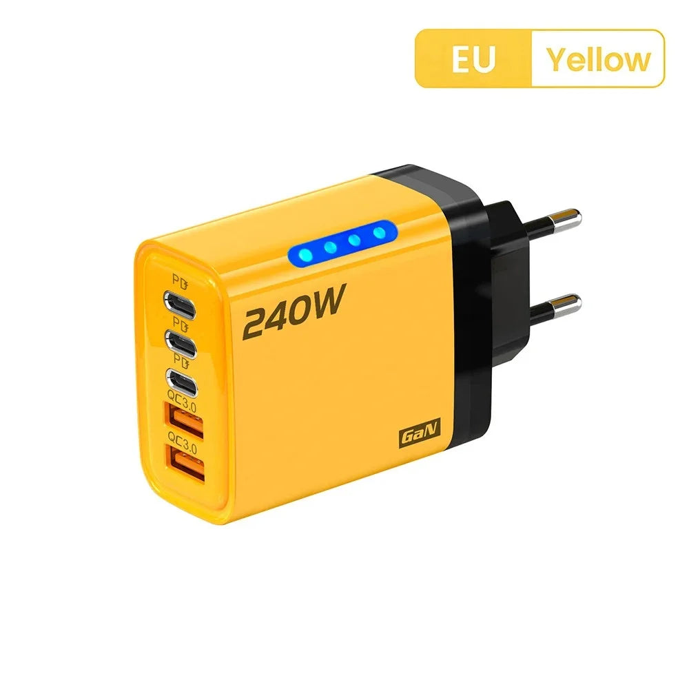 240W GaN 5-Port Fast Charger (3 USB-C + 2 USB-A)