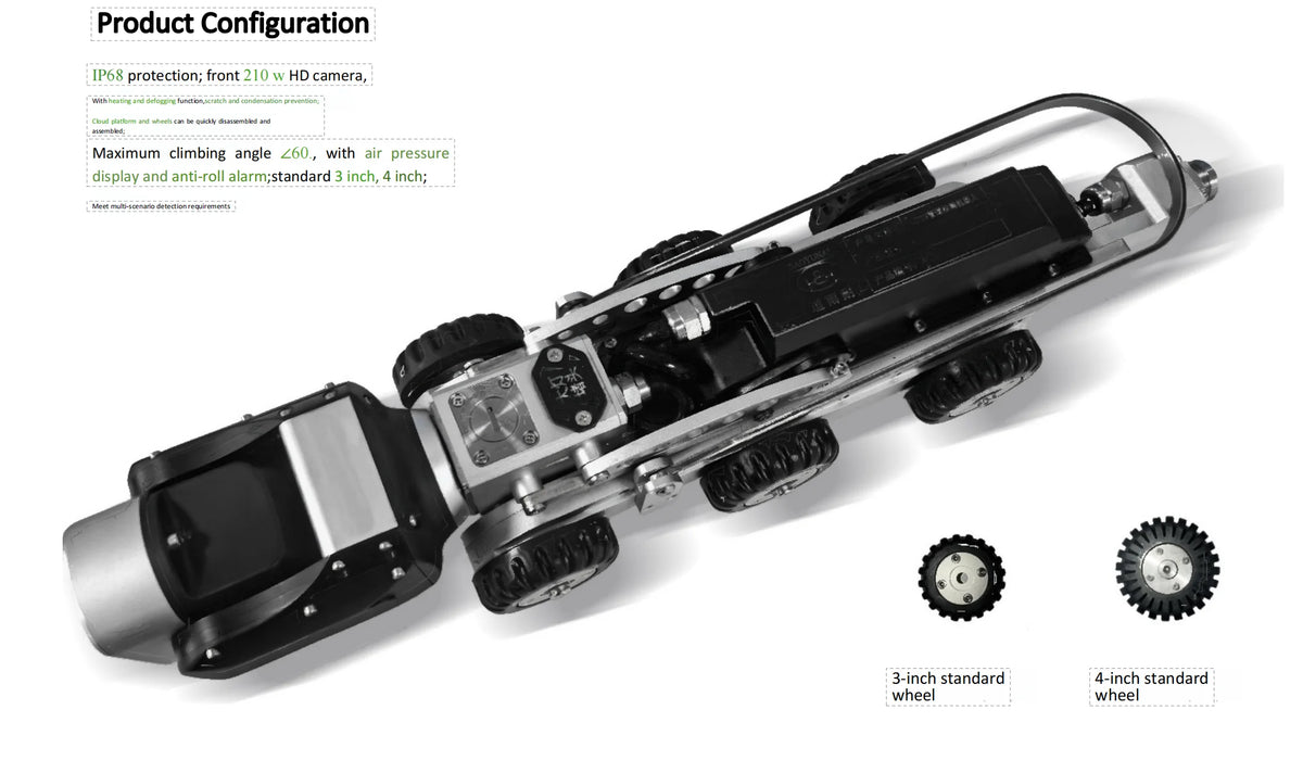 HD Mini 10x Optical Zoom IP68 Aluminum Alloy Lift Function Robot Sewer Inspection Camera System