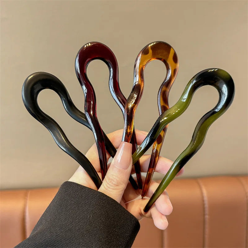 U-Shaped Hair Fork Fashion Tortoiseshell Acetate Acrylic Hairpin Geometric Headwear Hair Sticks Women Girls Hair Accessories