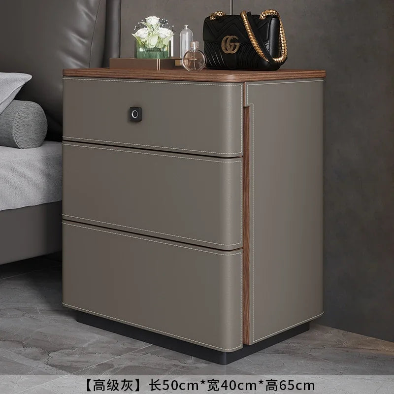 X5-14 saddle leather bedside table safe integrated household bedroom chest jewelry with fingerprint lock storage cabinet