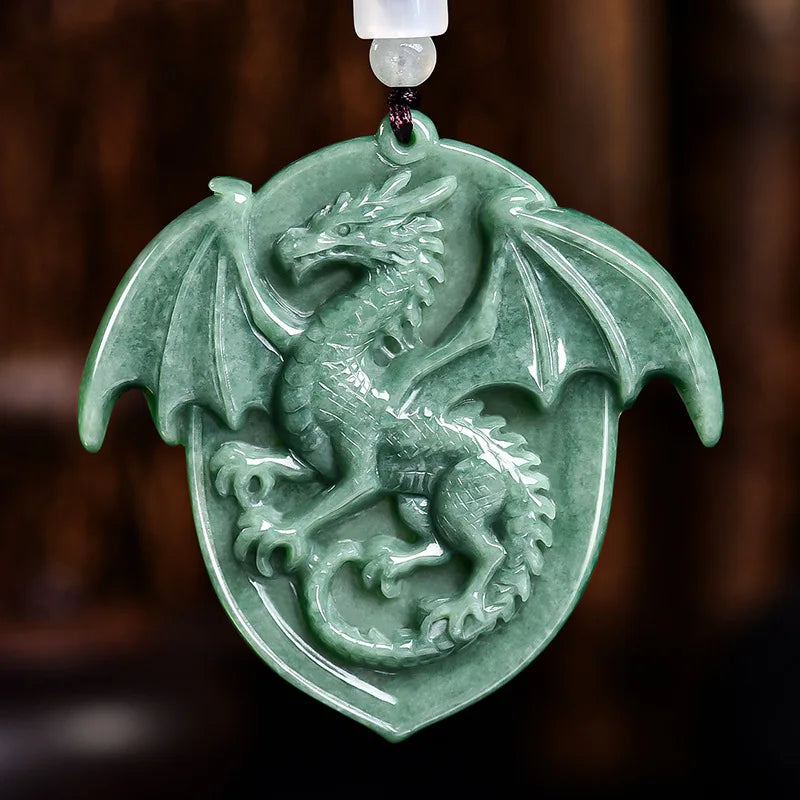 Carved Jadeite Dragon Pendant Necklace