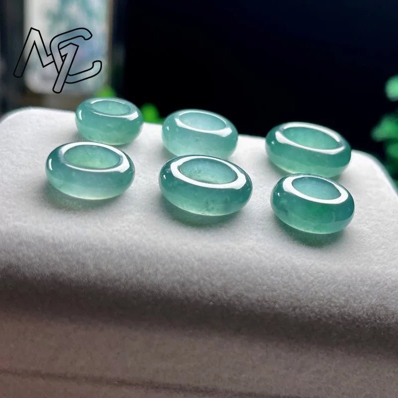 Natural Emerald Blue Water Lucky Bead Ring Pendant Myanmar Jadeite Necklace Jewelry Charm Designer Luxury Vintage Certificate